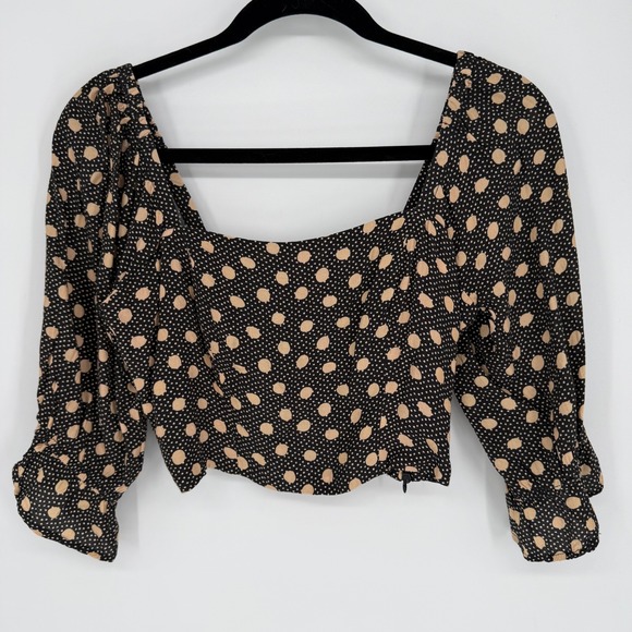 Whimsy + Row Tops - WHIMSY + ROW EDEN CROP TOP BLACK / BEIGE MEDIUM SMOCKED